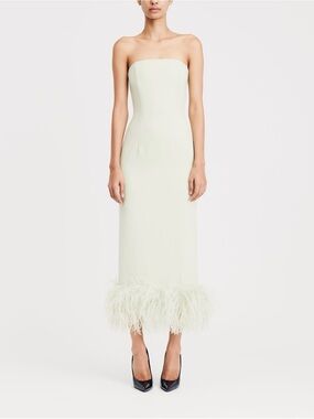 16Arlington New Minelli Strapless Feather Trim Midi Dress In Sage Sz UK 12 US 8